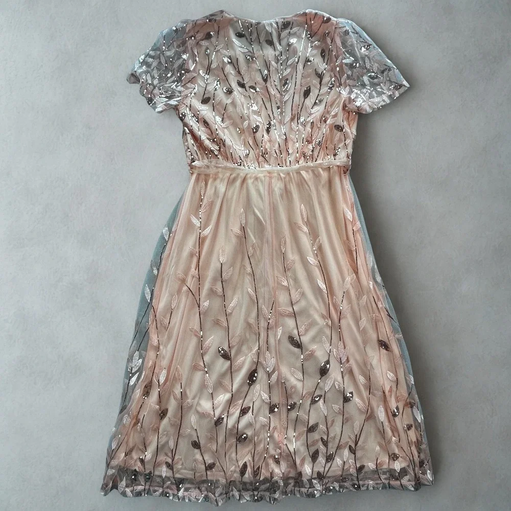 JJs House Ineta Womens XL Orange Sequin Mesh Cocktail Dress Short Sleeve NWT - Picture 2 of 7